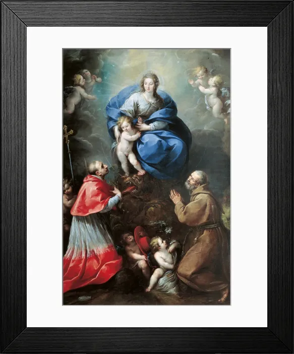 Framed Print : Madonna with Child and Sts Charles Borromeo and Felix of Cantalice, by Carlo Francesco Nuvolone, 1647, 17th Century, oil on canvas, cm 332 x 224 - Italy, Emilia Romagna, Parma