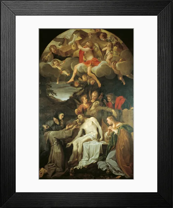 Framed Print : Lamentation of Christ with Saints (Deposition with the Virgin and Sts Clare, Francis, Mary Magdalene and John), by Annibale Carracci, 1585, 16th Century, oil on canvas