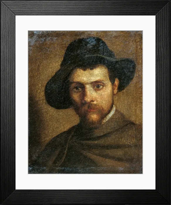 Framed Print : Self portrait, by Annibale Carracci, 1593, 16th Century, oil on canvas, cm 24 x 19, 4 - Italy, Emilia Romagna, Parma, National Gallery. Detail