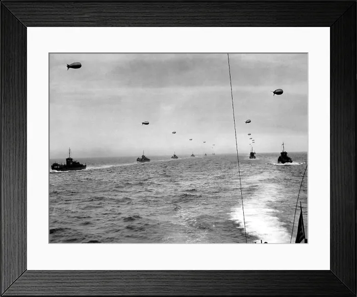 Framed Print : On the English Channel, a convoy in two lines of landing craft head for Utah Beach on D-Day. The craft traveled in paths cleared of mines before the invasion