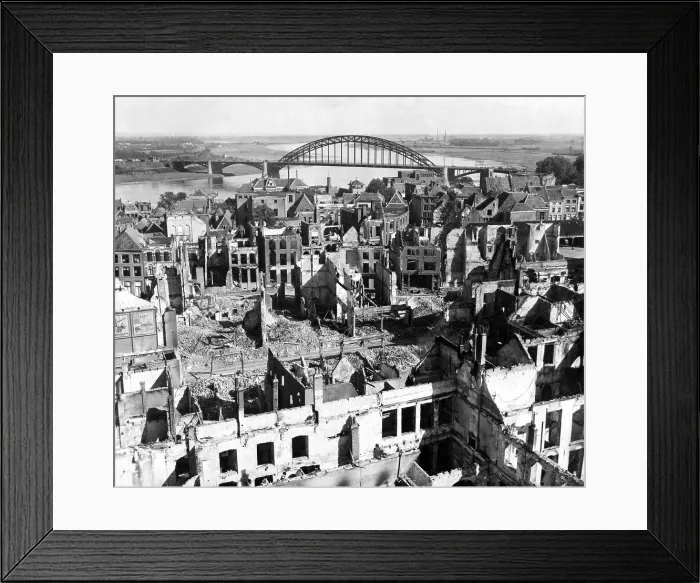 Framed Print : Nijmegen, Holland, with a view of the bridge over the Rhine River. The bridge was a key objective of the unsuccessful Operation Market Garden, of Sept. 17-25, 1944 Framed Print : Nijmegen, Holland, with a view of the bridge over the Rhine River. The bridge was a key objective of the unsuccessful Operation Market Garden, of Sept. 17-25, 1944