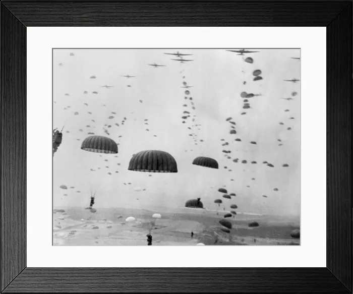 Framed Print : Allied aircraft drop paratroopers into German held Netherlands, for Operation Market Garden. The plan to capture key bridges in Netherlands failed with 15, 000 Allied casualties