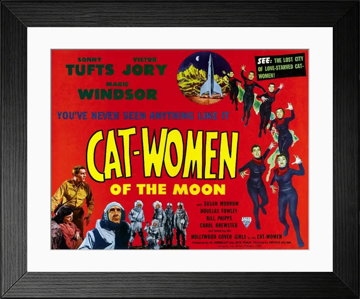 Framed Print : CAT-WOMEN OF THE MOON, bottom, left from left, Sonny Tufts, Marie Windsor, Victor Jory, 1953