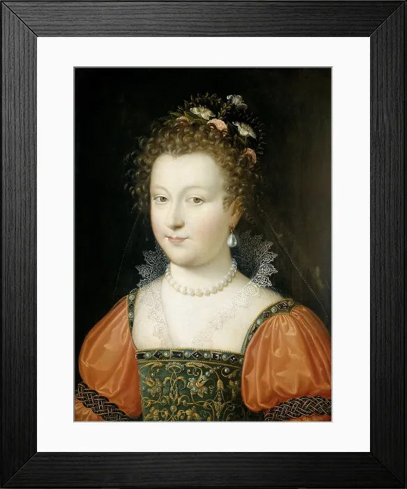Framed Print : Portrait of a Woman, by Anonymous, 1550-74, Netherlandish painting, oil on panel