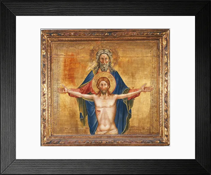 Framed Print : Trinity, by Nicoletto Semitecolo, 1350 - 1399 about, 14th Century, - Italy, Veneto, Padua, Cathedral. All. Trinity Father Son blue mantle cloak halo aureole gold Framed Print : Trinity, by Nicoletto Semitecolo, 1350 - 1399 about, 14th Century, - Italy, Veneto, Padua, Cathedral. All. Trinity Father Son blue mantle cloak halo aureole gold