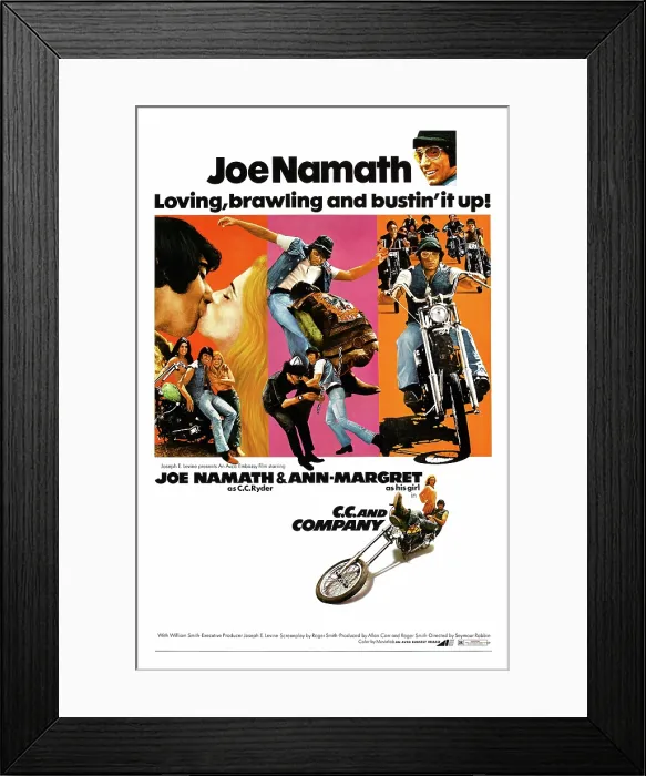 Framed Print : C.C. AND COMPANY, Joe Namath, Ann-Margret, 1970