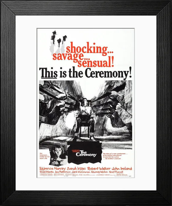 Framed Print : THE CEREMONY, US poster art, Sarah Miles, (left), Laurence Harvey, (center), 1963 Framed Print : THE CEREMONY, US poster art, Sarah Miles, (left), Laurence Harvey, (center), 1963
