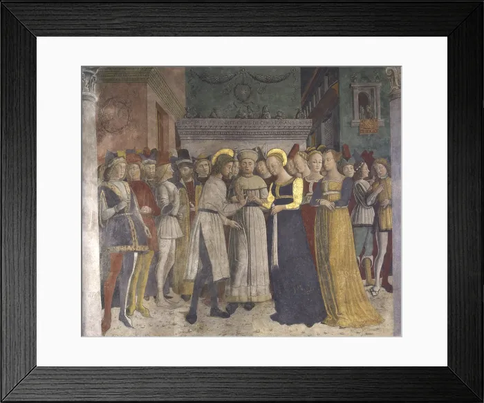Framed Print : Marriage of the Virgin, by Giovan Pietro da Cemmo, 1476, 15th Century, fresco - Italy, Lombardy, Borno, Church of Saint Maria Annunziata. Whole artwork view Framed Print : Marriage of the Virgin, by Giovan Pietro da Cemmo, 1476, 15th Century, fresco - Italy, Lombardy, Borno, Church of Saint Maria Annunziata. Whole artwork view