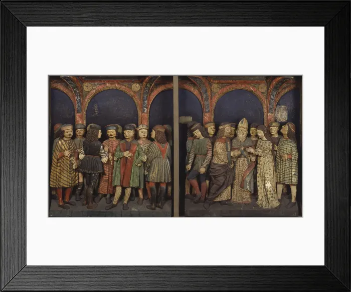 Framed Print : Marriage of the Virgin, by Ambrogio Donati, Giovan Pietro Donati, 1495 - 1498, 15th Century, wooden painted bass-relieves - Italy, Lombardy, Lodi, Civic Museum. Detail