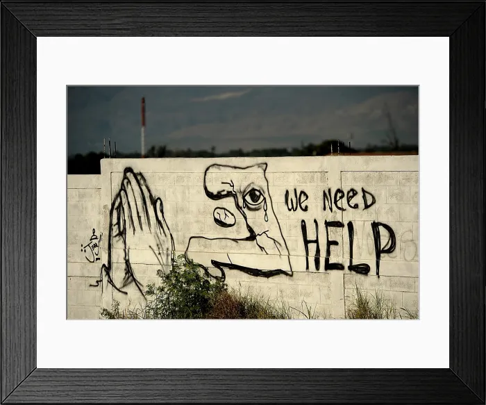 Framed Print : Graffiti asking for help is painted on a wall on January 22 2010 in Port au Prince Haiti. 7.0-magnitude earthquake on January 12 2010. (BSLOC_2011_12_386) Framed Print : Graffiti asking for help is painted on a wall on January 22 2010 in Port au Prince Haiti. 7.0-magnitude earthquake on January 12 2010. (BSLOC_2011_12_386)