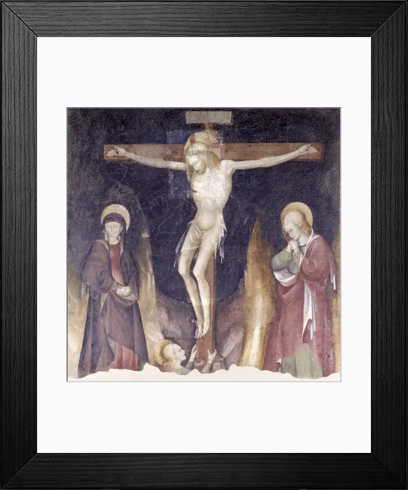 Framed Print : Crucifixion, by Unknown Artist of the Workshop of the Zavattari Brothers, 15th Century, fresco - Italy, Lombardy, Crevenna, Ermo of Saint Salvatore. Whole artwork view