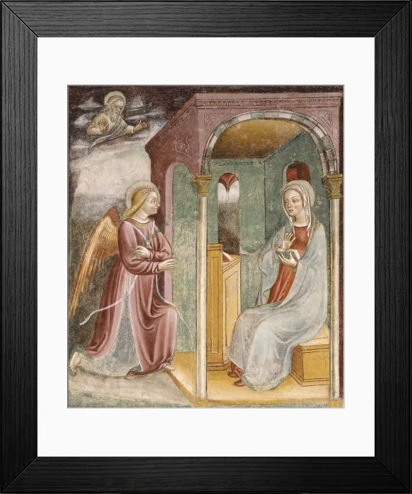 Framed Print : Annunciation, by Unknown Artist, 11th Century, fresco - Italy, Lombardy, Pavia, Church of Saint Mary of the Carmine. Whole artwork view