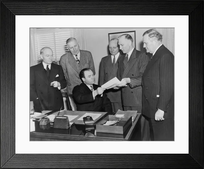 Framed Print : Senator Howard McGrath (seated), demands withdrawal of President Truman's civil rights program. Feb. 2, 1948. McGrath was Chairman of the Democratic National Committee