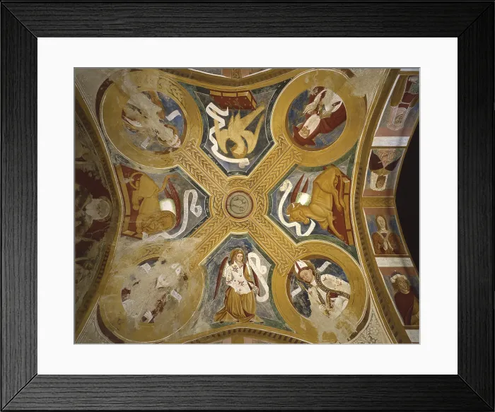 Framed Print : Symbols of Evangelists, Saints Ambrose, Gregory the Great, Jerome and Augustine; Prophets and Sybils, 10th - 11th century, fresco - Italy, Lombardy, Varese, Saint Stephan Church
