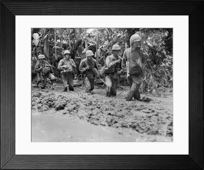 Framed Print : U.S. Marines run afoul of General Mud on Bougainville Island during World War 2