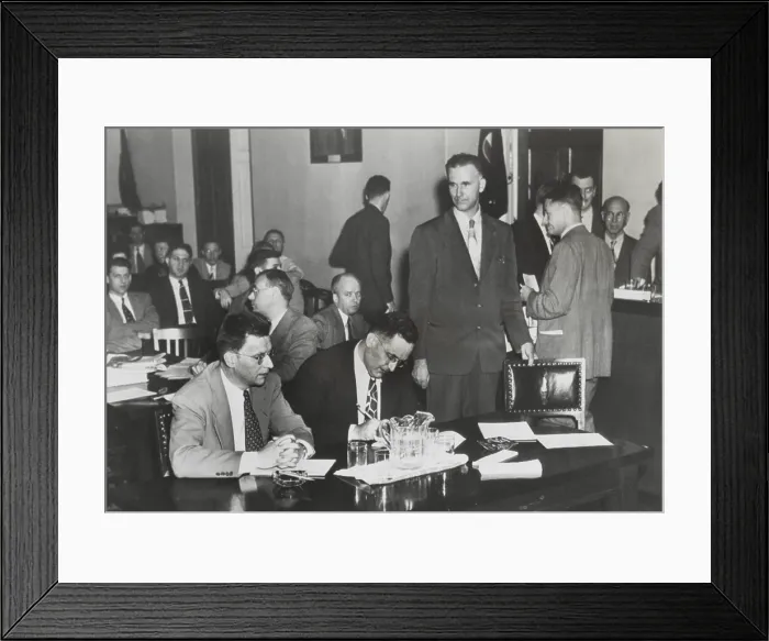 Framed Print : Paul Crouch (standing), an ex-Communist, testified against Clarence Hiskey (left). Hiskey was wartime atomic scientist, and an active member of the Communist Party in 1939-40