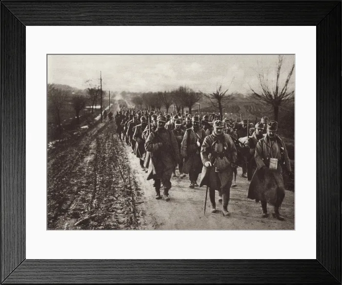 Framed Print : World War 1. An Austrian invading column marching through the flat country of Eastern Europe. Ca. 1914-17 Framed Print : World War 1. An Austrian invading column marching through the flat country of Eastern Europe. Ca. 1914-17