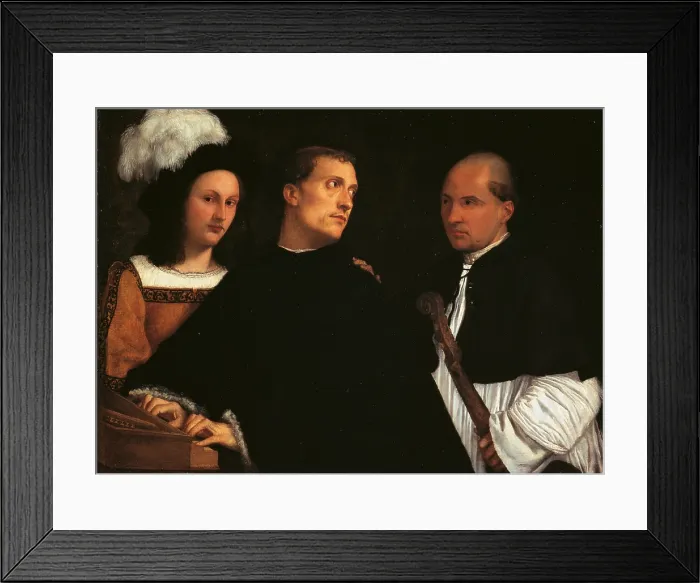 Framed Print : Interrupted Concert, by Tiziano Vecellio known as Titian, 1507 - 1508 about, 16th Century, oil on canvas, cm 86, 5 x 123, 5 - Italy, Tuscany, Florence, Palazzo Pitti