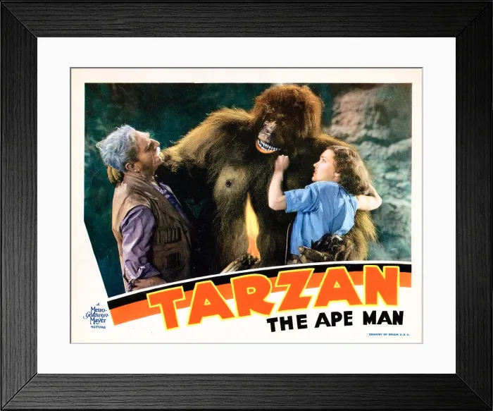 Framed Print : TARZAN THE APE MAN, lobbycard, from left: C. Aubrey Smith, Ray Corrigan, Maureen O'Sullivan, 1932