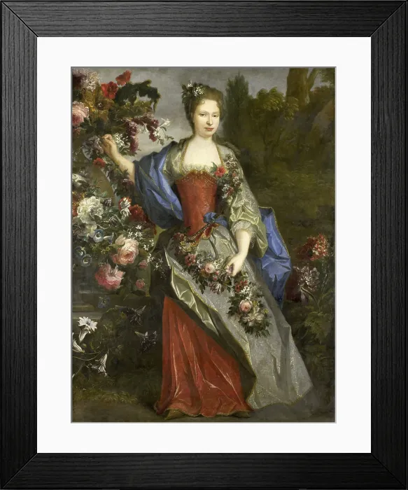 Framed Print : Portrait of a Woman, as Flora, by school of Nicolas de Largilliere, 1690-1740, French oil painting