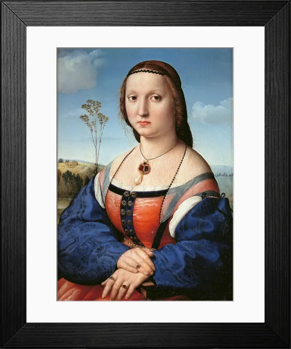 Framed Print : Portrait of Maddalena Doni, by Raffaello Sanzio, 1505, 16th Century, oil on panel, cm 63 x 45 - Italy, Tuscany, Florence, Palazzo Pitti, Palatine Gallery