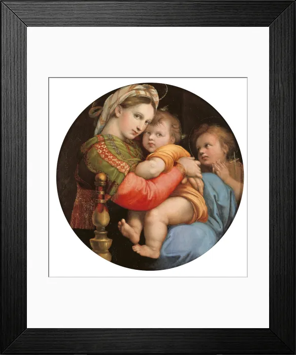 Framed Print : Madonna of the Chair, by Raffaello Sanzio, 1513 - 1514, 16th Century, oil on panel, cm 71 x 71 cm - Italy, Tuscany, Florence, Palazzo Pitti, Palatine Gallery. Tondo