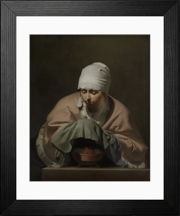 Framed Print : Woman Warming her Hands over a Brazier, by Caesar Boetius van Everdingen, 1644-48, Dutch painting, oil on canvas
