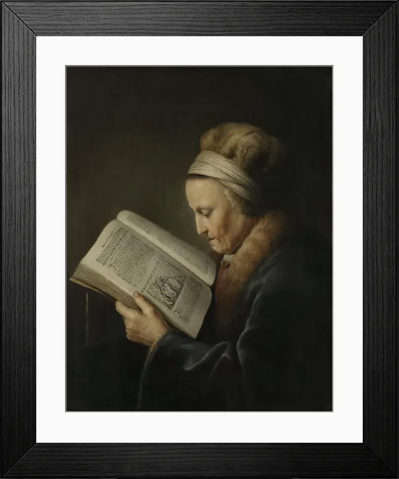 Framed Print : Old Woman Reading, by Gerard Dou, 1631-32, Dutch painting, oil on panel Framed Print : Old Woman Reading, by Gerard Dou, 1631-32, Dutch painting, oil on panel