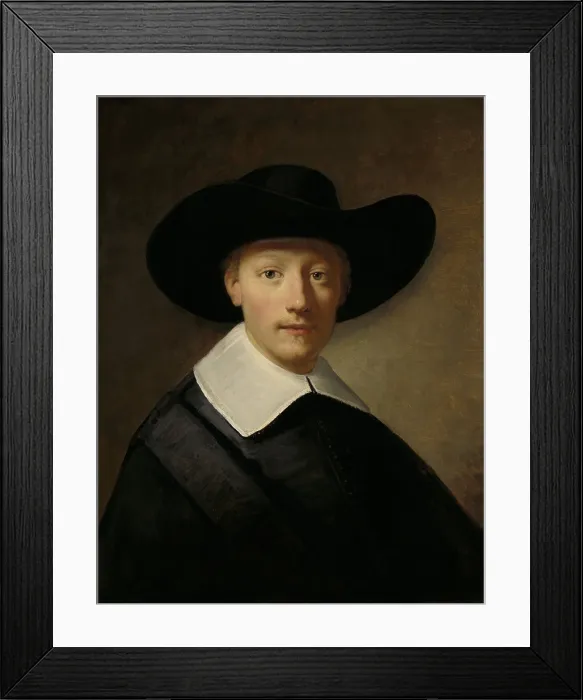 Framed Print : Portrait of a Man, known as Gozen Centen, by Govert Flinck, c. 1639 -40, oil on panel. Gozen Centen lived from 1411 to 1677