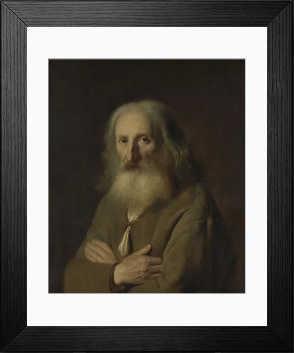 Framed Print : Portrait of an Old Man, by Simon Kick, 1639, Dutch painting, oil on panel. Elderly old man with a white beard and long gray hair with arms folded on his chest (BSLOC_2016_3_90)