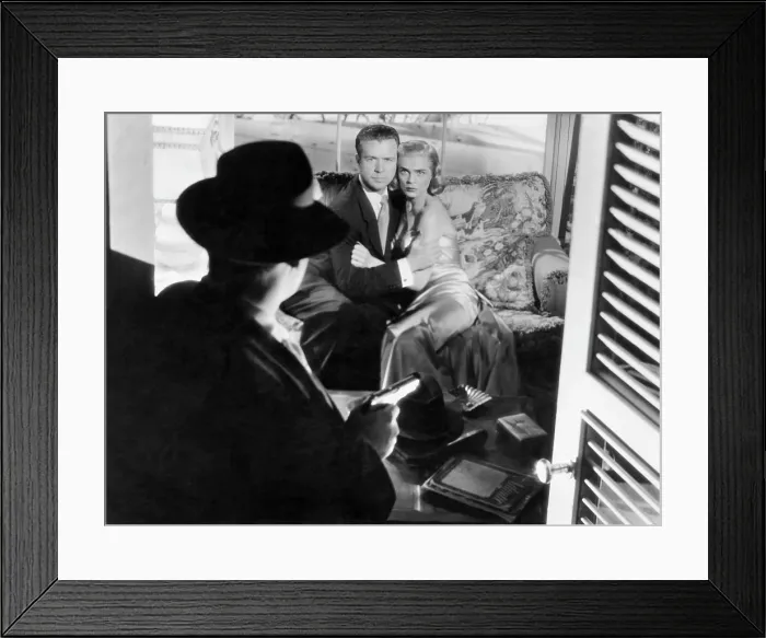 Framed Print : PITFALL, Raymond Burr (back to camera), from left; Dick Powell, Lizabeth Scott, 1948 Framed Print : PITFALL, Raymond Burr (back to camera), from left; Dick Powell, Lizabeth Scott, 1948