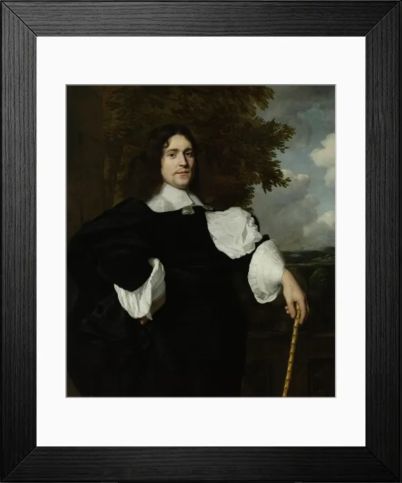 Framed Print : Jacobus Trip, Weapons Dealer in Amsterdam, by Bartholomeus van der Helst, c. 1647-70, Dutch painting, oil on canvas. In the background is a naval battle scene (BSLOC_2016_3_94)