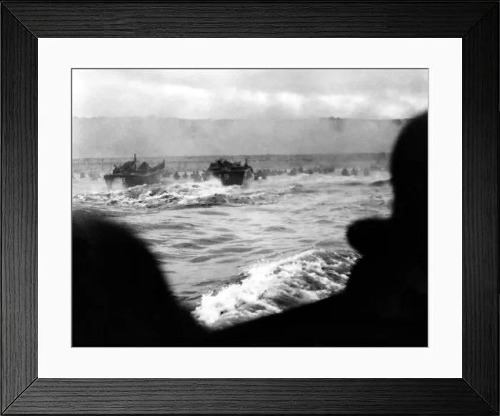 Framed Print : First wave of U.S. invasion troops approach Omaha beach during the D-Day invasion of Normandy