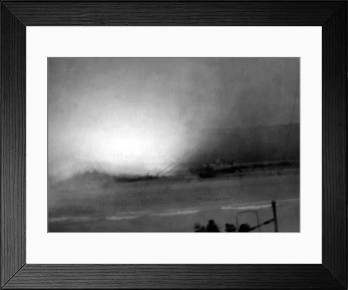 Framed Print : Large explosion near U.S. landing craft and soldiers assaulting Omaha Beach on D-Day Framed Print : Large explosion near U.S. landing craft and soldiers assaulting Omaha Beach on D-Day