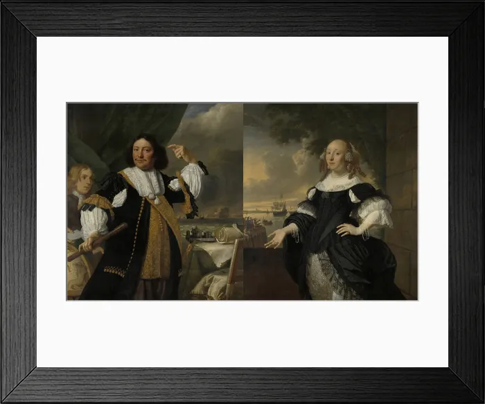 Framed Print : Pair of portraits of Vice Admiral Aert van Nes and Geertruida, den Dubbelde his wife, by Bartholomeus van der Helst and Ludolf Bakhuyse, c Framed Print : Pair of portraits of Vice Admiral Aert van Nes and Geertruida, den Dubbelde his wife, by Bartholomeus van der Helst and Ludolf Bakhuyse, c