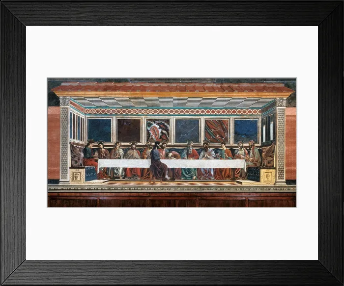 Framed Print : The Last Supper, by Andrea di Bartolo di Simone known as Andrea del Castagno, 1447 - 1450 about, 15th Century, fresco, - Italy, Tuscany, Florence, former Santa Apollonia Convent