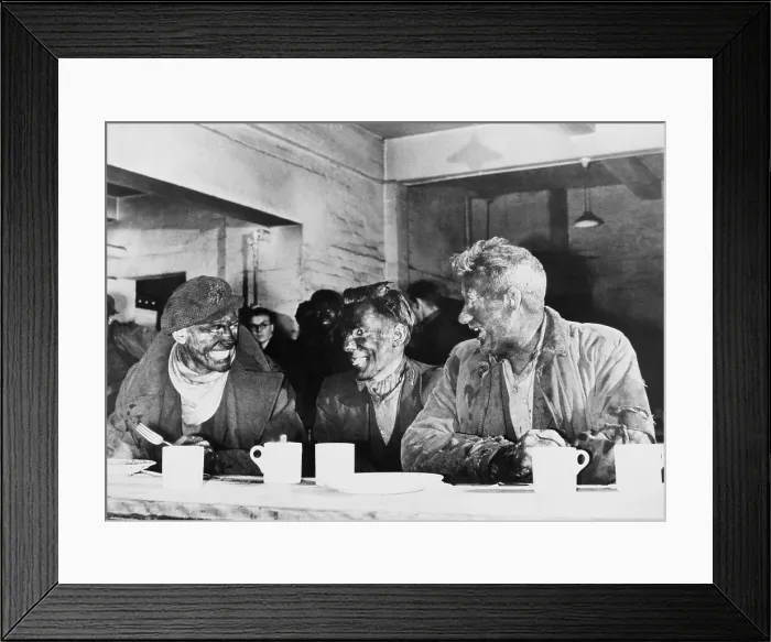 Framed Print : Ned Greenslade (left), champion British miner, with fellow coal miners at the canteen Framed Print : Ned Greenslade (left), champion British miner, with fellow coal miners at the canteen