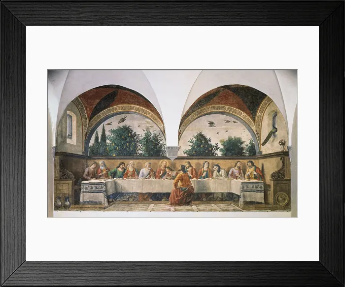 Framed Print : The Last Supper, by Domenico Bigordi known as Ghirlandaio, 1480, 15th Century, fresco, - Italy, Tuscany, Florence, Ognissanti Church. All. Last supper in a vaulted space
