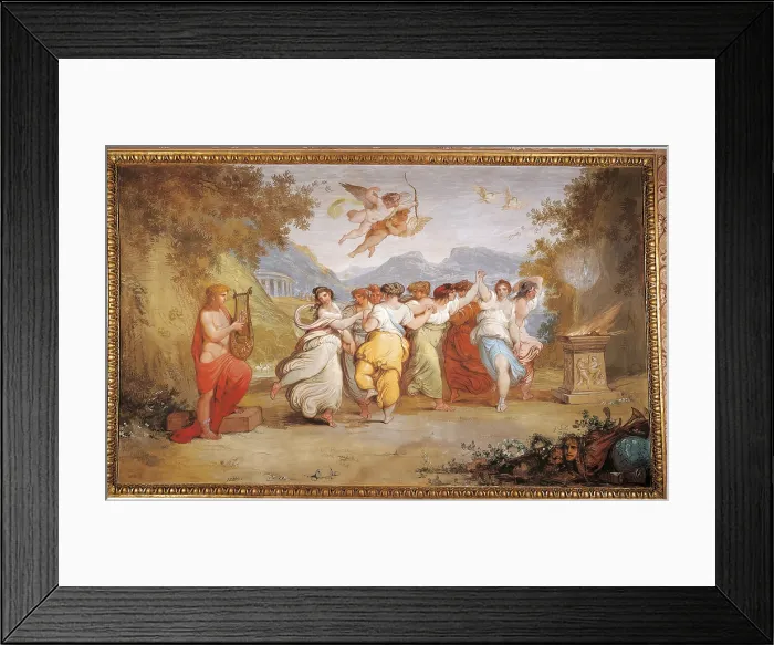 Framed Print : Apollo and the Muses, by Giani Felice, 17th Century, 1675 -1699 about, fresco (tempera on wall) decorated with salt, - Italy, Umbria, Perugia, Palazzo Conestabile. All