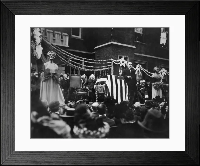 Framed Print : President William McKinley speaking at the site of Lincoln Douglas Slavery Debate on Oct. 7, 1899