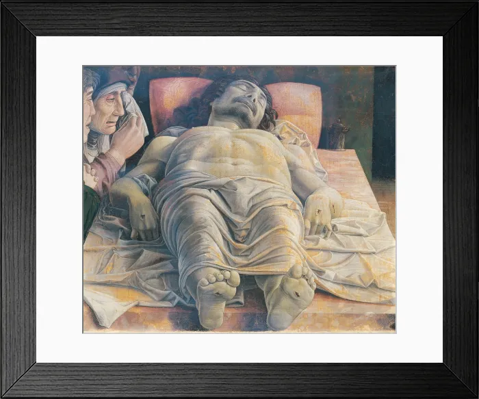 Framed Print : Christo in Scurto (The Foreshortened Christ or the Dead Christ), by Andrea Mantegna, 1480 about, 15th Century, probably glue tempera on canvas, cm 68 x 81 - Italy, Lombardy Framed Print : Christo in Scurto (The Foreshortened Christ or the Dead Christ), by Andrea Mantegna, 1480 about, 15th Century, probably glue tempera on canvas, cm 68 x 81 - Italy, Lombardy