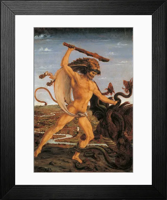 Framed Print : Hercules and the Hydra, by Antonio Benci known as il Pollaiolo, 1470 about, 15th Century, oil on panel, cm 17 x 12 - Italy, Tuscany, Florence, Uffizi Gallery. All Framed Print : Hercules and the Hydra, by Antonio Benci known as il Pollaiolo, 1470 about, 15th Century, oil on panel, cm 17 x 12 - Italy, Tuscany, Florence, Uffizi Gallery. All