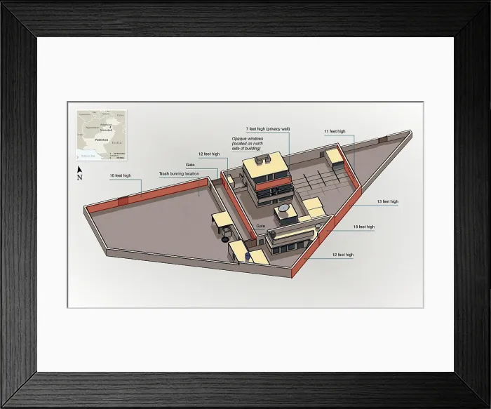 Framed Print : US military diagram of the fortified villa of Osama Bin Laden in the northern Pakistani city of Abbottabad. May 3 2011. (BSLOC_2011_12_392)