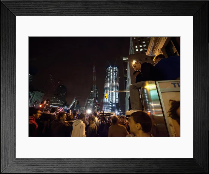 Framed Print : Spontaneous demonstration at the World Trade Center site after President Obama announced the death of Osama Bin Laden Framed Print : Spontaneous demonstration at the World Trade Center site after President Obama announced the death of Osama Bin Laden