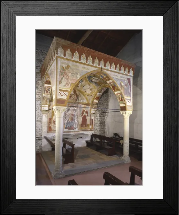Framed Print : Ciborium, by Unknown Artist, 15th Century, fresco - Italy, Lombardy, Varese, Saint Stephen Church. Whole artwork view. Ciborium with decorations