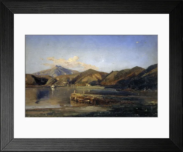 Framed Print : Lake Averno of Lucrino, by Giacinto Gigante, 1824, 19th Century, oil on framed paper - Italy, Campania, Naples, Saint Martin Museum and Certosa. Whole artwork view