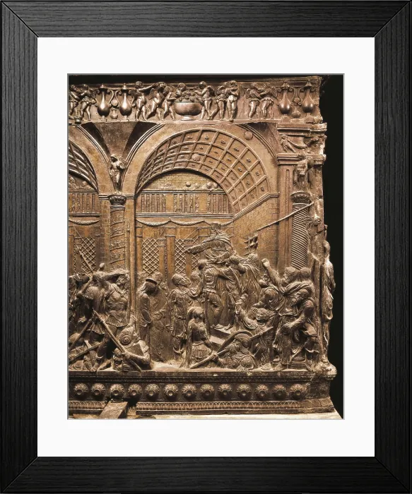 Framed Print : DONATELLO, Donato de Betto Bardi, called (1386-1466). Christ before Caiaphas. 1460. ITALY. Florence. Church of St. Lawrence.. Decoration of a pulpit. Renaissance art
