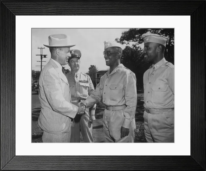 Framed Print : Under Secretary of War Robert Patterson with African American artillerymen during World War 2