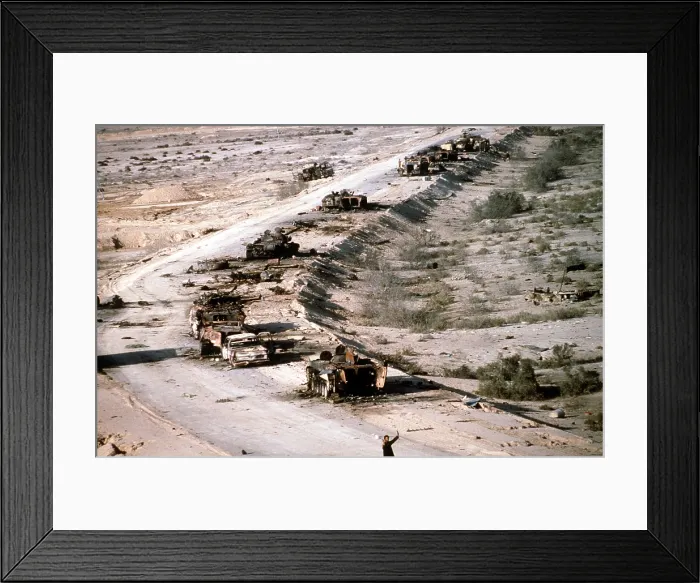 Framed Print : An Iraqi armored column destroyed in the Euphrates River Valley during Operation Desert Storm. Mar. 4 1991. (BSLOC_2011_12_9) Framed Print : An Iraqi armored column destroyed in the Euphrates River Valley during Operation Desert Storm. Mar. 4 1991. (BSLOC_2011_12_9)
