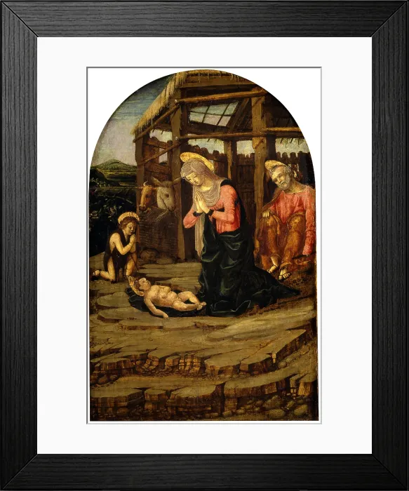 Framed Print : Holy Family with little St. John, by Antonio Della Corna, end of the 15th Century, board - Italy, Lombardy, Cremona, Civic Museum Ala Ponzone. Whole artwork view. Mary, St